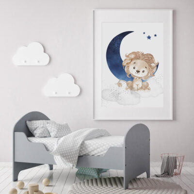 Cute Animals Moon & Stars Personalized Name Nursery Wall Art For Baby's Room Decor