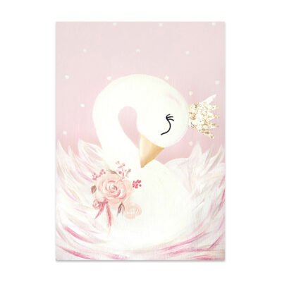 Cute Pink Golden White Swan Nursery Wall Art Personalized Pictures For Baby Girl's Room