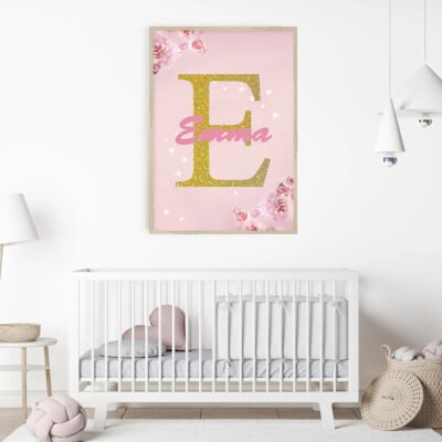 Cute Pink Golden White Swan Nursery Wall Art Personalized Pictures For Baby Girl's Room