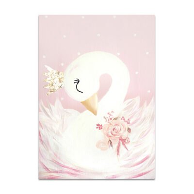 Cute Pink Golden White Swan Nursery Wall Art Personalized Pictures For Baby Girl's Room