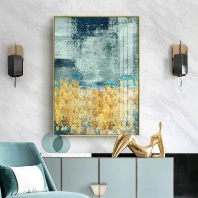 Golden Jade Green Contemporary Abstract Wall Art Pictures For Home Office Interior Decor
