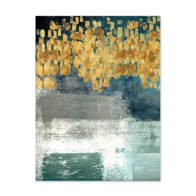 Golden Jade Green Contemporary Abstract Wall Art Pictures For Home Office Interior Decor