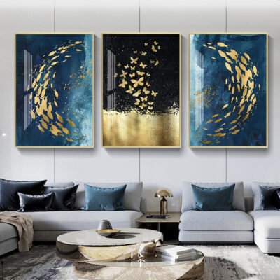 Lucky Golden Fish In The Blue Sea Auspicious Pictures For Luxury Living Room Decor