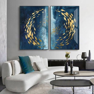 Lucky Golden Fish In The Blue Sea Auspicious Pictures For Luxury Living Room Decor
