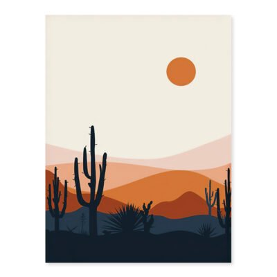 Mid Century Retro Abstract Moon & Sun Landscape Pictures For Modern Living Room Decor