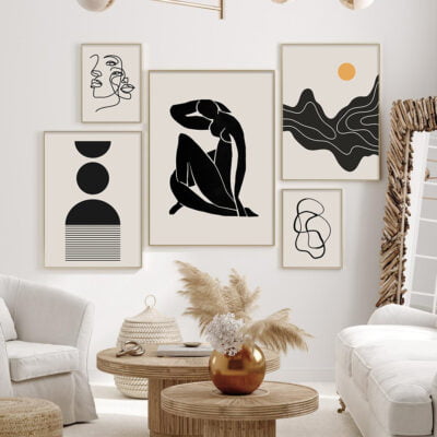 Minimalist Abstract Formations Beige & Black Gallery Wall Art Pictures For Living Room Decor