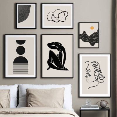 Minimalist Abstract Formations Beige & Black Gallery Wall Art Pictures For Living Room Decor