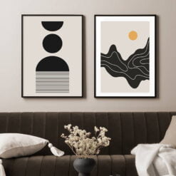 Minimalist Abstract Formations Beige & Black Gallery Wall Art Pictures For Living Room Decor