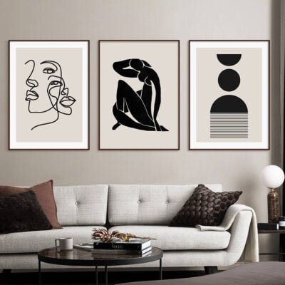 Minimalist Abstract Formations Beige & Black Gallery Wall Art Pictures For Living Room Decor