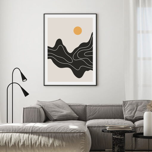 Minimalist Abstract Formations Beige & Black Gallery Wall Art Pictures For Living Room Decor