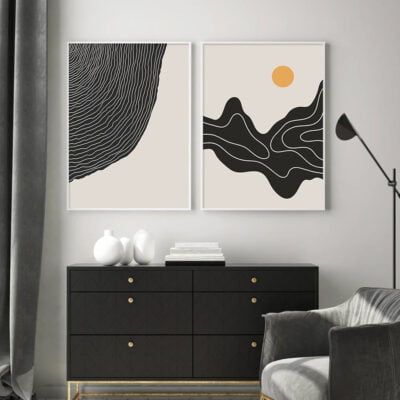 Minimalist Abstract Formations Beige & Black Gallery Wall Art Pictures For Living Room Decor