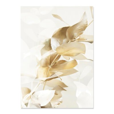 Minimalist Golden White Floral Wall Decor Lifestyle Gallery Wall Art Pictures For Living Room