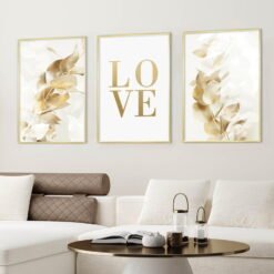 Minimalist Golden White Floral Wall Decor Lifestyle Gallery Wall Art Pictures For Living Room