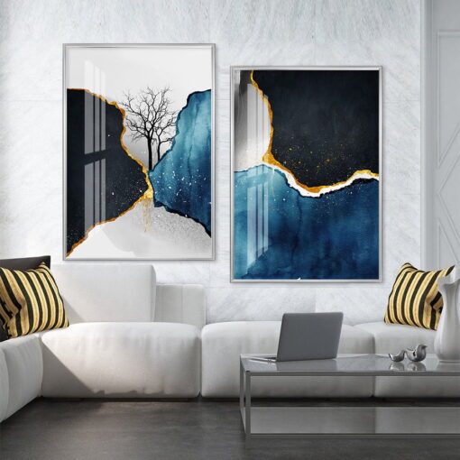 Modern Abstract Black Gray Blue Nordic Geomorphic Wall Art Pictures For Living Room