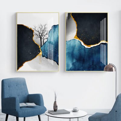 Modern Abstract Black Gray Blue Nordic Geomorphic Wall Art Pictures For Living Room