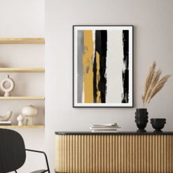 Modern Abstract Black Gray Yellow Thick Oil Brush Fine Art Canvas Prints For Home Office Decor