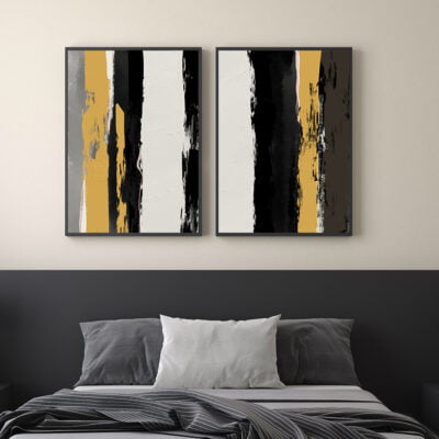 Modern Abstract Black Gray Yellow Thick Oil Brush Fine Art Canvas Prints For Home Office Decor