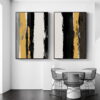 Modern Abstract Black Gray Yellow Thick Oil Brush Fine Art Canvas Prints For Home Office Decor