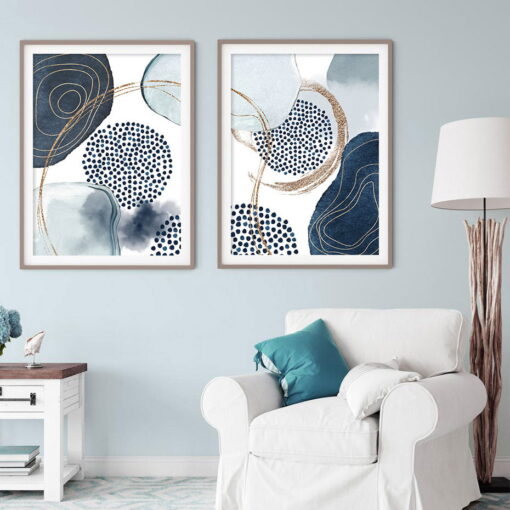 Modern Abstract Blue Nordic Watercolor Wall Art Fine Art Canvas Prints For Living Room