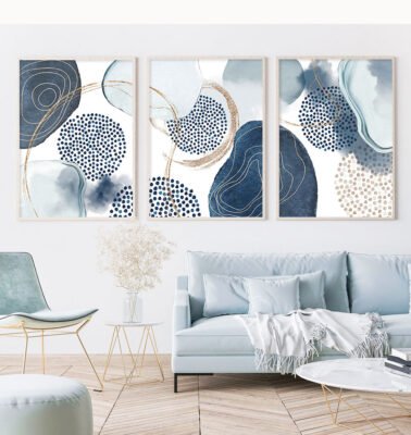 Modern Abstract Blue Nordic Watercolor Wall Art Fine Art Canvas Prints For Living Room