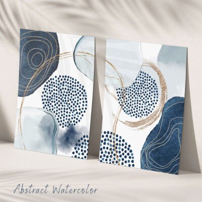 Modern Abstract Blue Nordic Watercolor Wall Art Fine Art Canvas Prints For Living Room