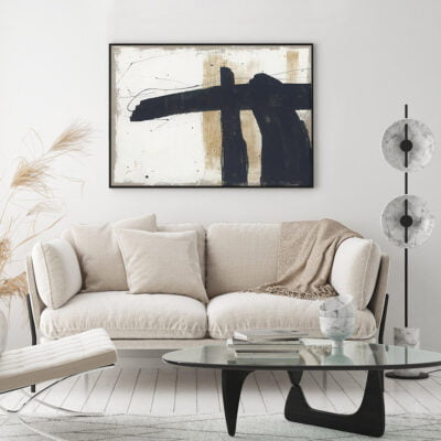 Modern Abstract Bold Black Ink Beige Color Block Wall Art Pictures For Living Room Wall Decor