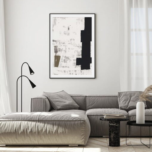 Modern Abstract Bold Black Ink Beige Color Block Wall Art Pictures For Living Room Wall Decor