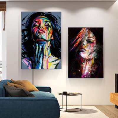 Modern Abstract Color Splash Portrait Wall Art Fine Art Canvas Prints For Living Room