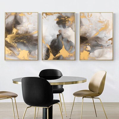 Modern Abstract Grey Beige Golden Marble Effect Wall Art Fine Art Canvas Prints