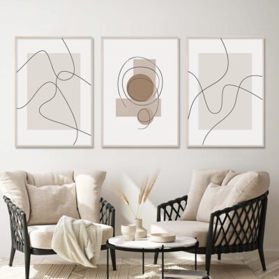 Modern Abstract Landscape Wall Art Neutral Colors Pictures For Minimalist Living Room Decor