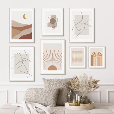 Modern Abstract Landscape Wall Art Neutral Colors Pictures For Minimalist Living Room Decor