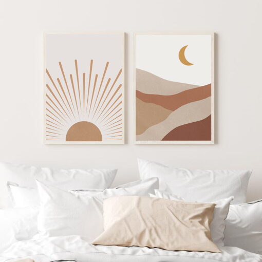 Modern Abstract Landscape Wall Art Neutral Colors Pictures For Minimalist Living Room Decor