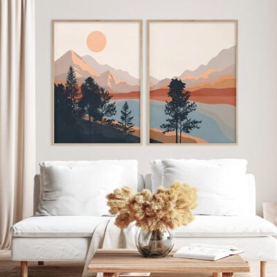 Modern Abstract Sunset Mountain Landscape Wall Art Pictures For Living Room Home Decor