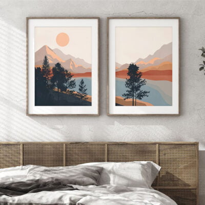 Modern Abstract Sunset Mountain Landscape Wall Art Pictures For Living Room Home Decor