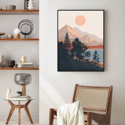 Modern Abstract Sunset Mountain Landscape Wall Art Pictures For Living Room Home Decor