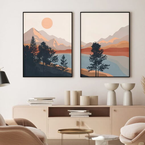 Modern Abstract Sunset Mountain Landscape Wall Art Pictures For Living Room Home Decor