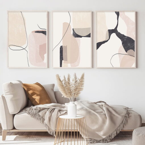 Modern Beige Abstract Neutral Colors Geomorphic Wall Art Pictures For Living Room