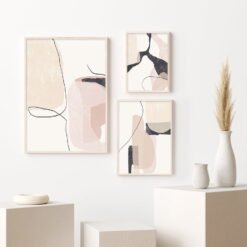 Modern Beige Abstract Neutral Colors Geomorphic Wall Art Pictures For Living Room