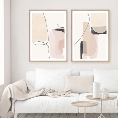 Modern Beige Abstract Neutral Colors Geomorphic Wall Art Pictures For Living Room