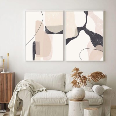 Modern Beige Abstract Neutral Colors Geomorphic Wall Art Pictures For Living Room