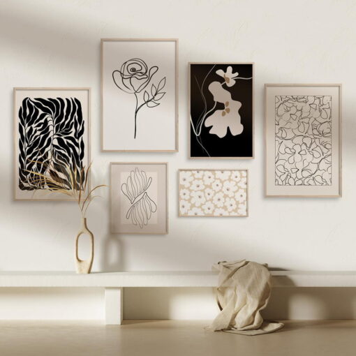 Modern Bohemian Minimalist Botanical Gallery Wall Art Pictures For Living Room Decor