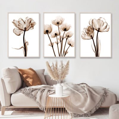 Modern Minimalist Monochrome Botanical Wall Art Chic Floral Pictures For Living Room