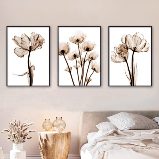 Modern Minimalist Monochrome Botanical Wall Art Chic Floral Pictures For Living Room