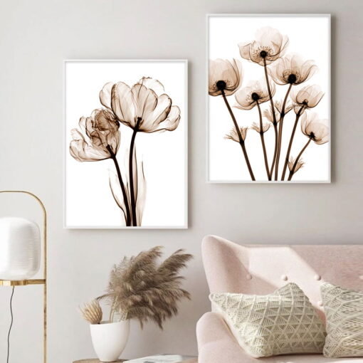 Modern Minimalist Monochrome Botanical Wall Art Chic Floral Pictures For Living Room