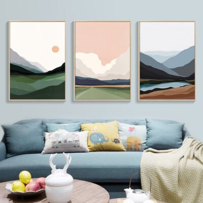 Mountain Landscape Abstract Minimalist Wall Art Pictures For Modern Living Room Decor