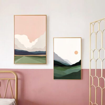 Mountain Landscape Abstract Minimalist Wall Art Pictures For Modern Living Room Decor