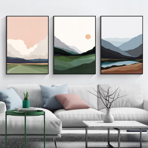 Mountain Landscape Abstract Minimalist Wall Art Pictures For Modern Living Room Decor