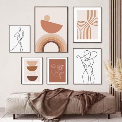 Neutral Colors Modern Abstract Minimalist Geometric Gallery Wall Art For Living Room