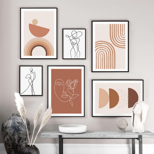 Neutral Colors Modern Abstract Minimalist Geometric Gallery Wall Art For Living Room