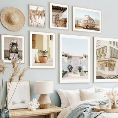 Pastel Blue Beige Bohemia Architecture Camper Travel Lifestyle Gallery Wall Living Room Decor
